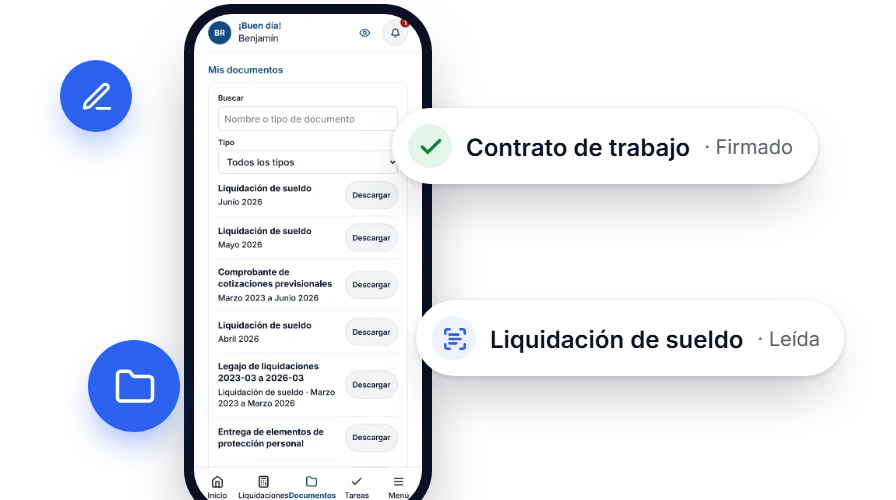 El celular de un colaborador con su contrato firmado y su liquidación de sueldo