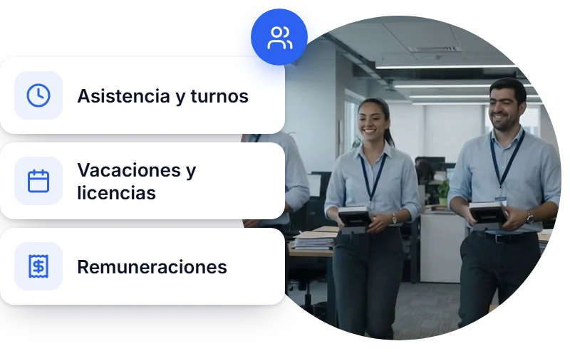 Asistencia y turnos, vacaciones y licencias, y remuneraciones